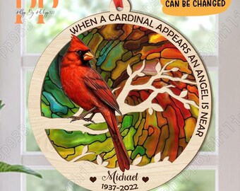 Kardinaal Suncatcher Ornament, Kardinaal Suncatcher, Geschenken voor vrouwen, Raamhangend, Indoor Decor, Vogels Suncatcher, Gepersonaliseerde Suncatcher