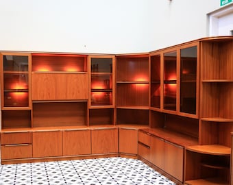Teak Mid Century Wall Units by Morris of Glasgow. 1970s Display Drinks Cabinet
