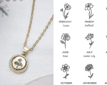 Personalized Birth Flower Necklace, Custom Flower Necklace, Personalized Jewelry, Birth Flower Bouquet Necklace, Mother's Day Necklace