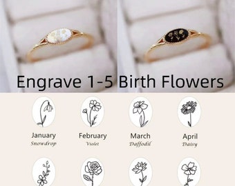 Personalized 1-5 Birth Flowers Ring, Custom Birth Month Flower Ring, Dainty Floral Ring, Mother Gift,Best Friend Daughter Gift,Birthday Gift