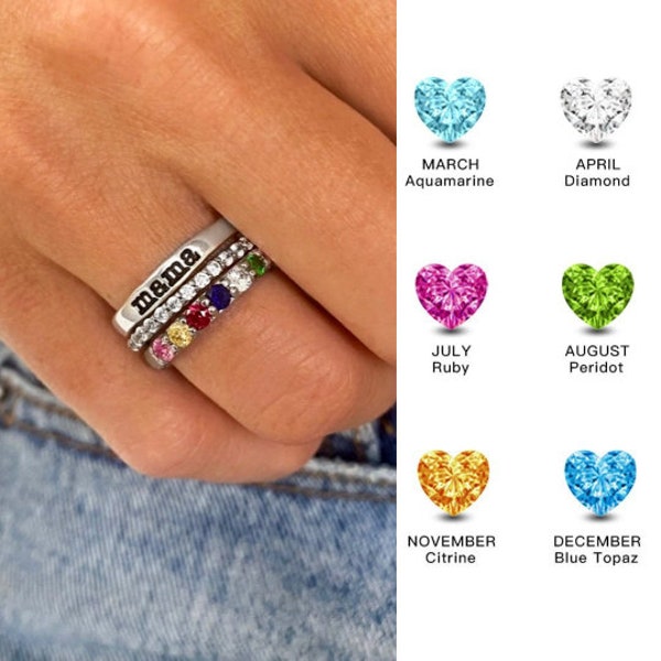 Ensemble de bagues prénom pour maman, 1 à 7 pierres de naissance, bague avec pierres de naissance personnalisée pour mère, bague pour mère avec pierres de naissance, bague empilable, cadeau pour la fête des mères