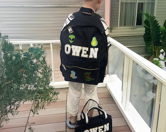 Custom Nylon Backpack and Lunch Bag with Chenille Letter and Patch, Personalized Back to School Bags For Kids, Birthday Gift for Kids