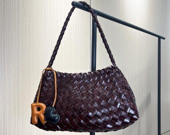 Handmade vintage cowhide handbag, Retro woven leather shoulder bag, Handcrafted tote bag, Gift for her, Trendy Ladies HOBO Bag Gift