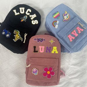 Sac à dos personnalisé en velours côtelé, sac d'école personnalisé avec écusson en chenille, cadeau d'anniversaire pour enfants et tout-petits