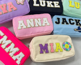 Custom Makeup Pouch, makeup bags with Patch Chenille Letter, Name Cosmetic bag, personalized gift for her, Bridesmaid Gift