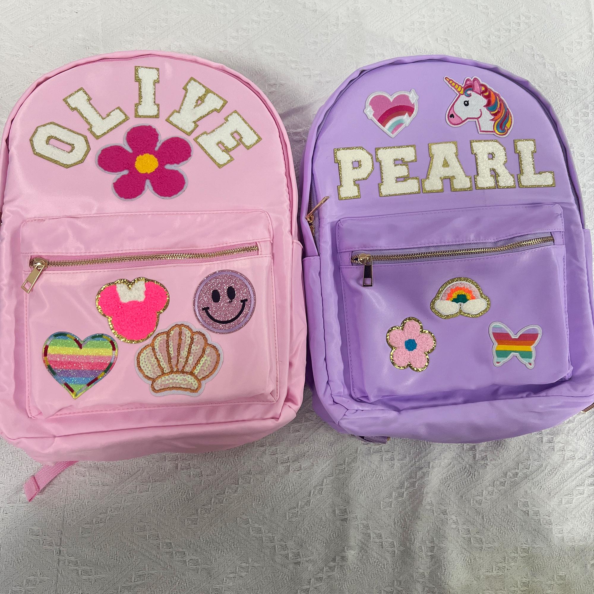 Lightweight Letter Patch Detail Classic Backpack With Random Color Bag Charm Keymay Personalized Letter Patches - Back to School Backpacks main image 3