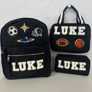 Sac à dos en nylon personnalisé, sac à lunch et trousse, sacs à patch en chenille personnalisés, sacs de rentrée pour enfants, cadeau d'anniversaire