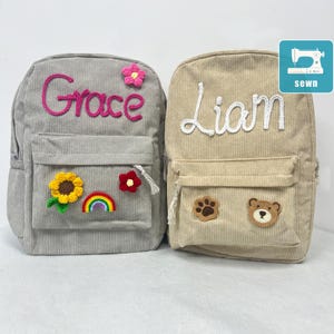 Sac à dos en velours côtelé avec nom personnalisé, cartable personnalisé pour enfants, sac à dos préscolaire pour tout-petits avec cadeau prénom, sac à dos livre pour enfants