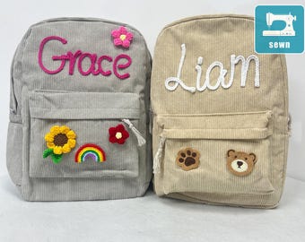 Custom Name Corduroy Backpack, Personalized School Bag For Kids, Toddlers Preschool Backpack With Name Gift, Children's Book Backpack