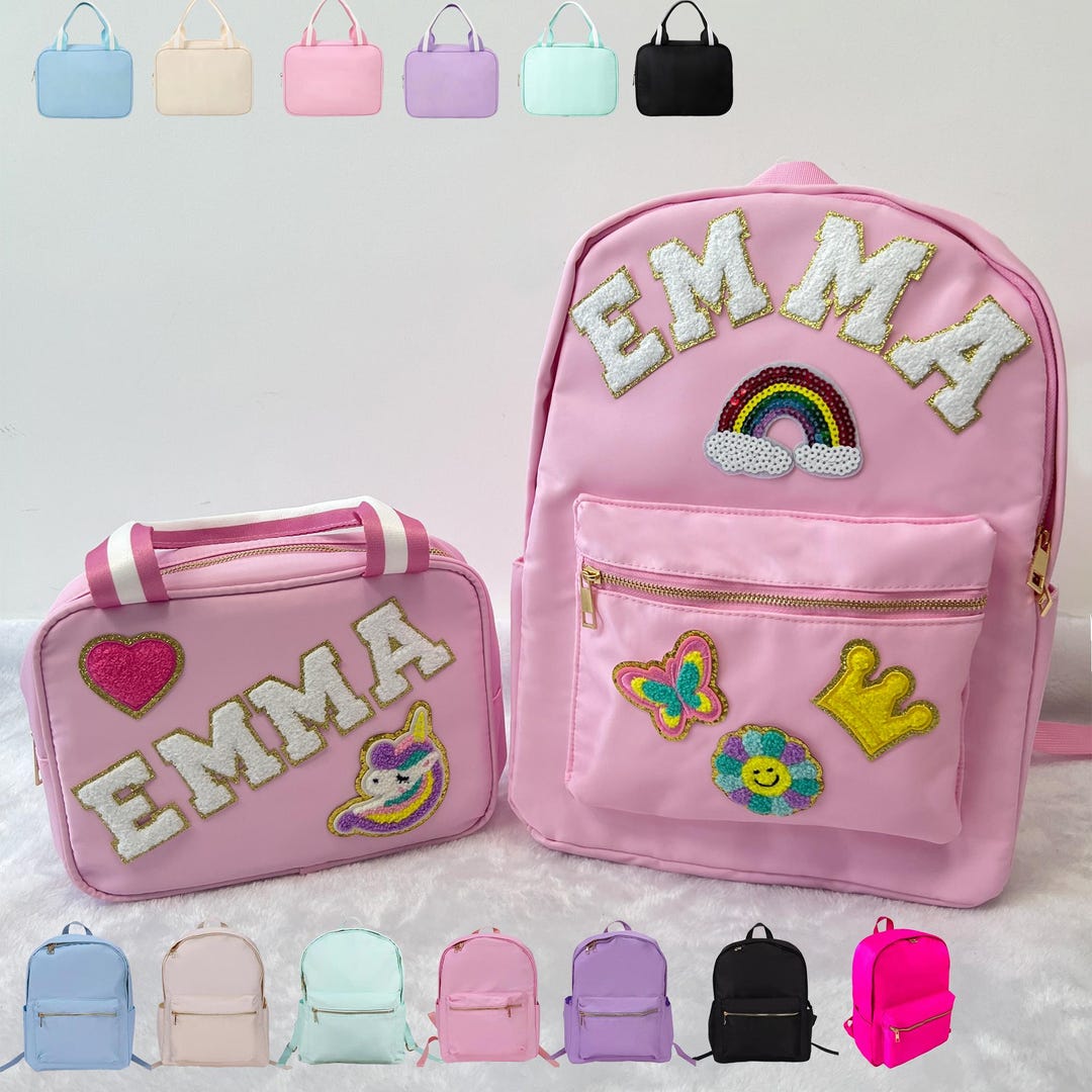 Custom Nylon Backpack and Lunch Bag With Chenille Letter and Patch ...