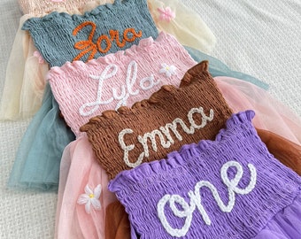 Personalized Baby Name Tutu Dress, Hand Embroidered Romper, Birthday Baby Romper, First Birthday Tutu, 1st Birthday Gift