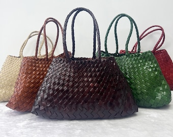 X-Large Handmade vintage cowhide handbag, Retro woven leather shoulder bag, Handcrafted tote bag, Gift for her, Trendy Ladies HOBO Bag Gift