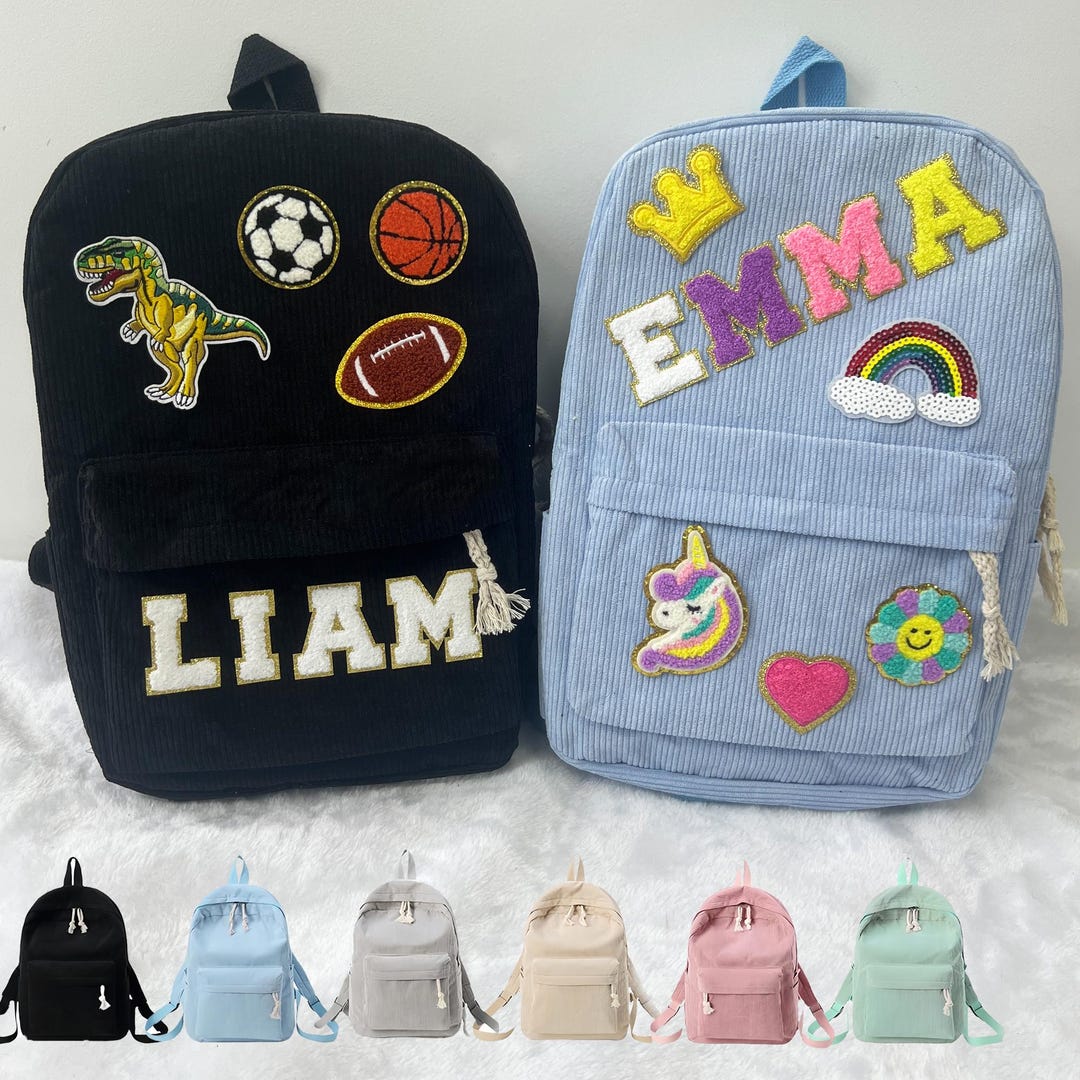 Custom Name Corduroy Backpack, Personalized Chenille Letter Name Patch ...