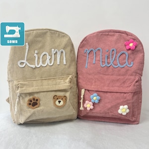 Sac à dos en velours côtelé avec nom personnalisé, cartable personnalisé pour enfants, sac à dos préscolaire pour tout-petits avec cadeau prénom, sac à dos livre pour enfants