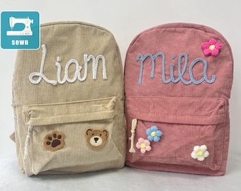 Custom Name Corduroy Backpack, Personalized School Bag For Kids, Toddlers Preschool Backpack With Name Gift, Children's Book Backpack