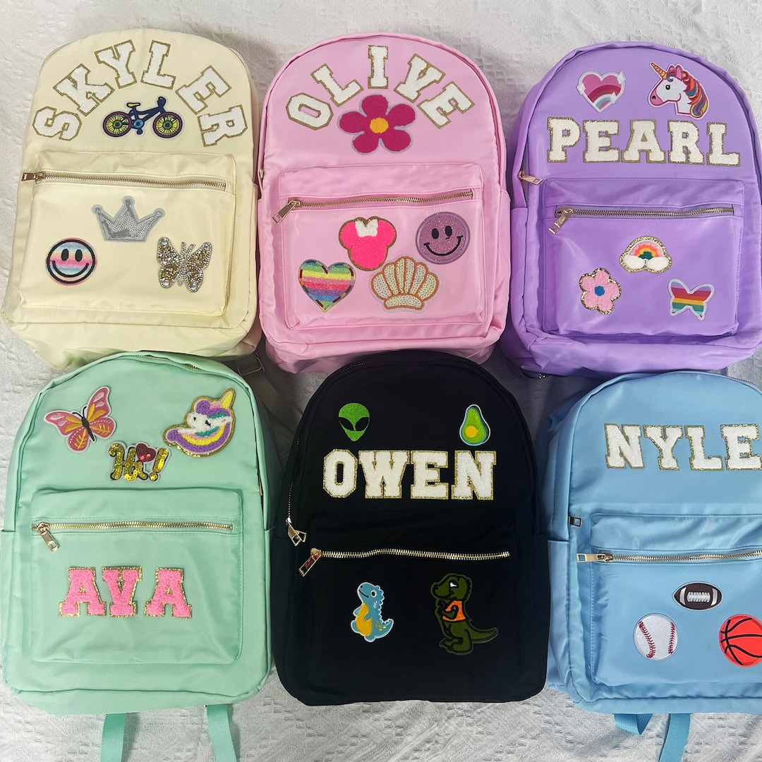 Custom Name Nylon Backpack, Personalized Chenille Letter Name Patch ...
