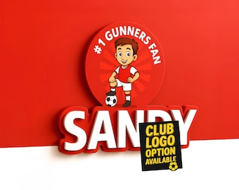 Personalised Red & White Football Wall Sign – Custom Name Room Décor for Football Fans, Birthday or Christmas Gift
