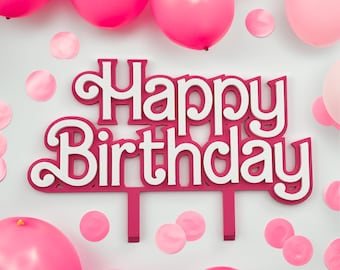 Pink Doll Happy Birthday Cake Topper | Birthday Cake Decor | Fashion Doll Party | Birthday Party Cake Decoration | Happy Birthday Sign