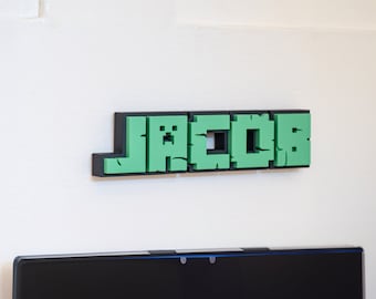 Porte-nom personnalisé Block Mining | Décoration de jeu | Décoration de chambre d'enfants | Cadeau pour joueur | Décoration de chambre personnalisée