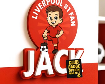 Personlig Liverpool röd & vit fotbollsväggskylt – Anpassad namninredning för fotbollsfans, födelsedags- eller julklapp