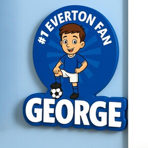 Personalised Everton Blue & White Football Wall Sign – Custom Name Room Décor for Football Fans, Birthday or Christmas Gift