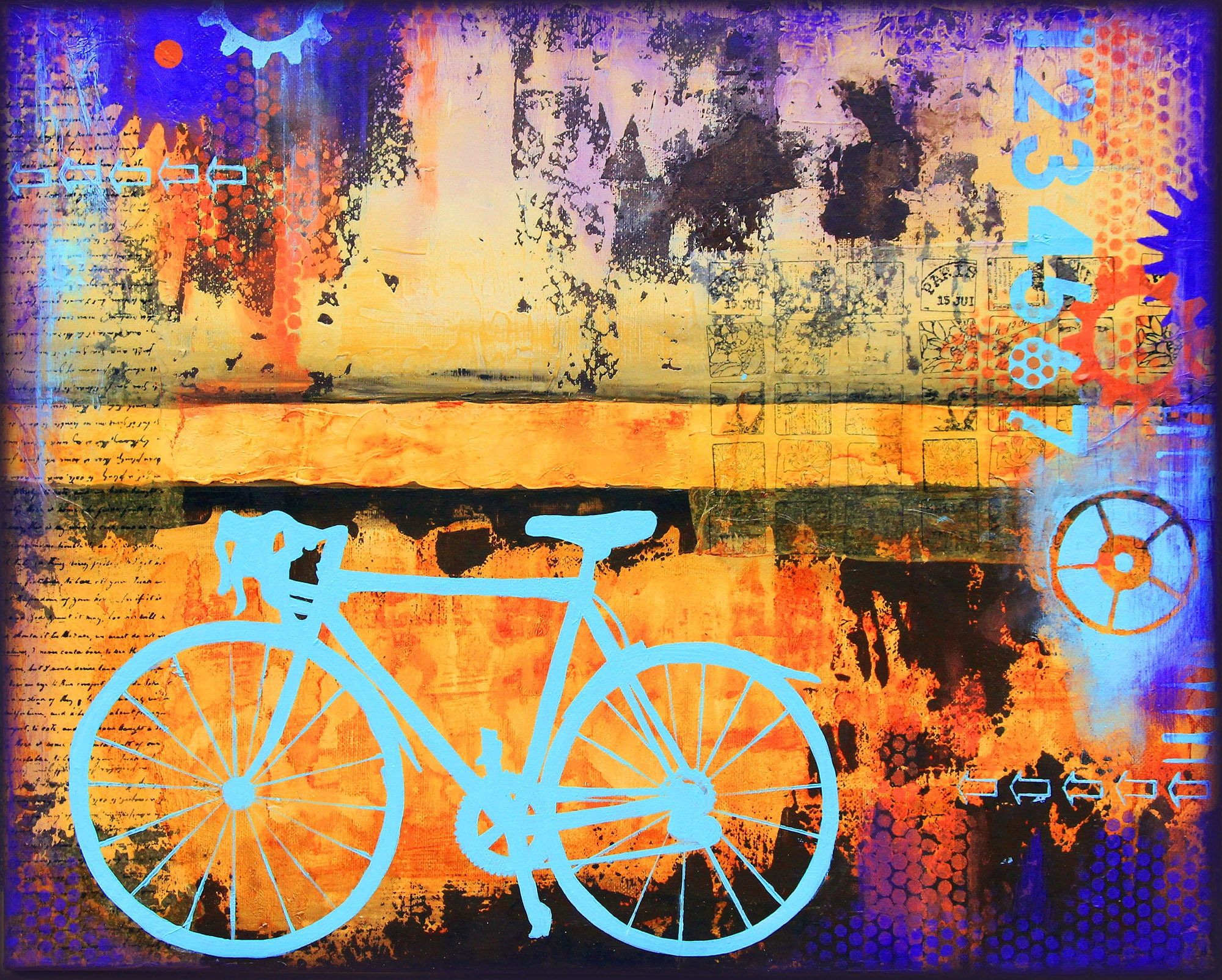 Urban Biking Painting, GICLEE PRINT on Fine Art Paper, Abstract Acrylic Painting, Cycling