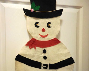 Handmade Vintage Snowman Card Holder | Hanging Felt Snowman With Pocket For Cards