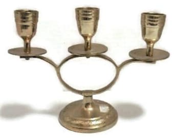 Vintage Brass Three Arm Candelabra | Indian Brass Embossed Candle Holder |