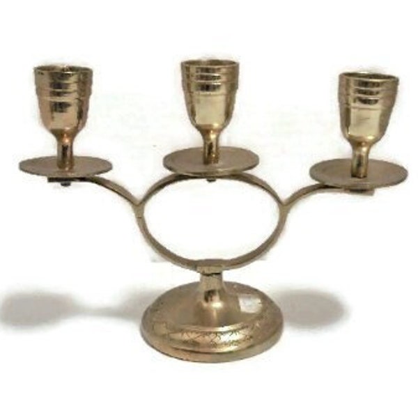 Vintage Brass Three Arm Candelabra | Indian Brass Embossed Candle Holder |