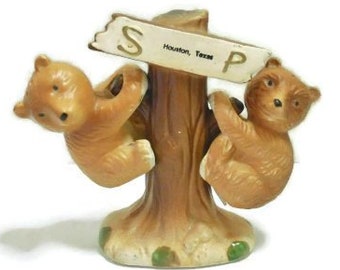 Northwoods Bears Salt and Pepper Set | Souvenir S & P Shaker Set | Cabin Decor Salt and Pepper Set |  Bears Climbing Tree