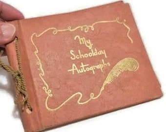 Vintage Autograph Book For School Friends | My Schoolday Autographs | String Tied Autograph Book With Blank Pages