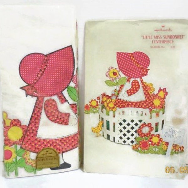 Little Miss Sunbonnet Hallmark Table Centerpiece And Table Cover | NIP Vintage Hallmark Party Supplies