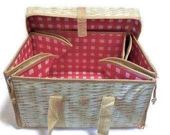 Retro Picnic Basket | Zip-Up Vinyl Collapsible Picnic Basket | Folding Zip Side Vinyl Basket Box