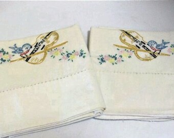 Vintage Bluebird Embroidered Pillow Cases