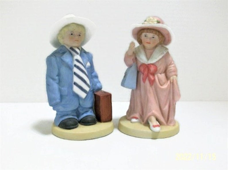 Playing Dress-Up Homco Figurines of Children Boy And Girl Figurines Dressed in Mom & Dad's Clothes image 1