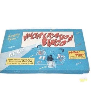 Juego de bingo vintage de 1966 / Bingo de multiplicación para niños / Juego de aprendizaje de matemáticas