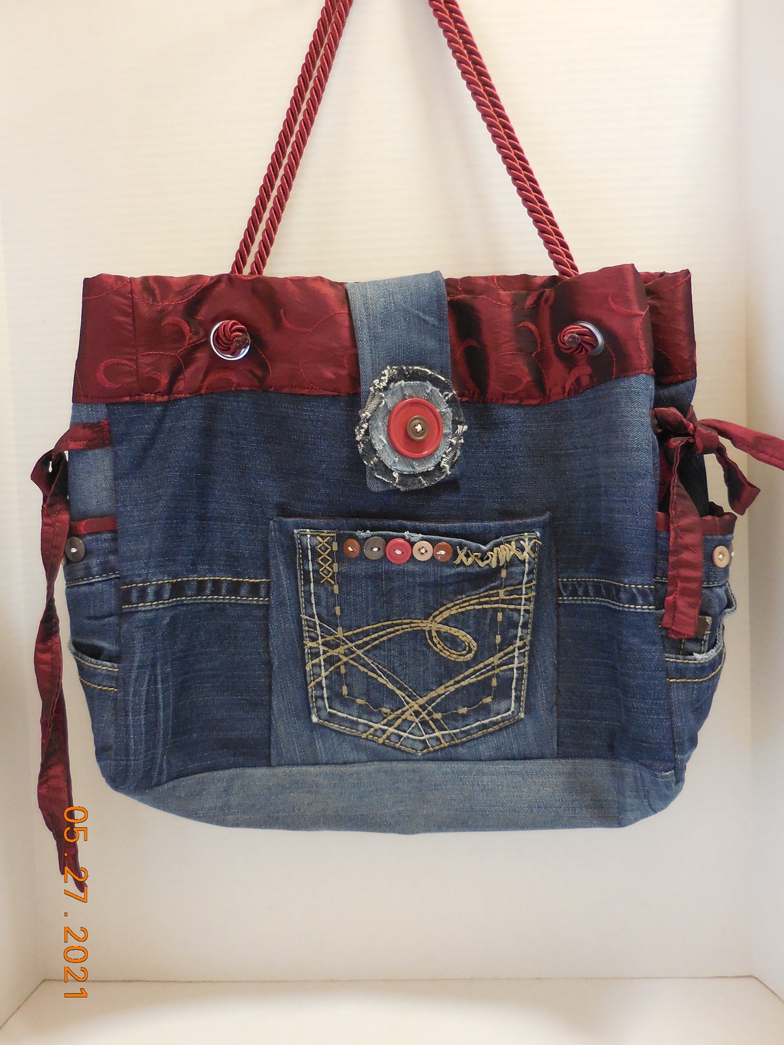 Vintage Denim Jeans Purse Denim and Satin Handbag Etsy