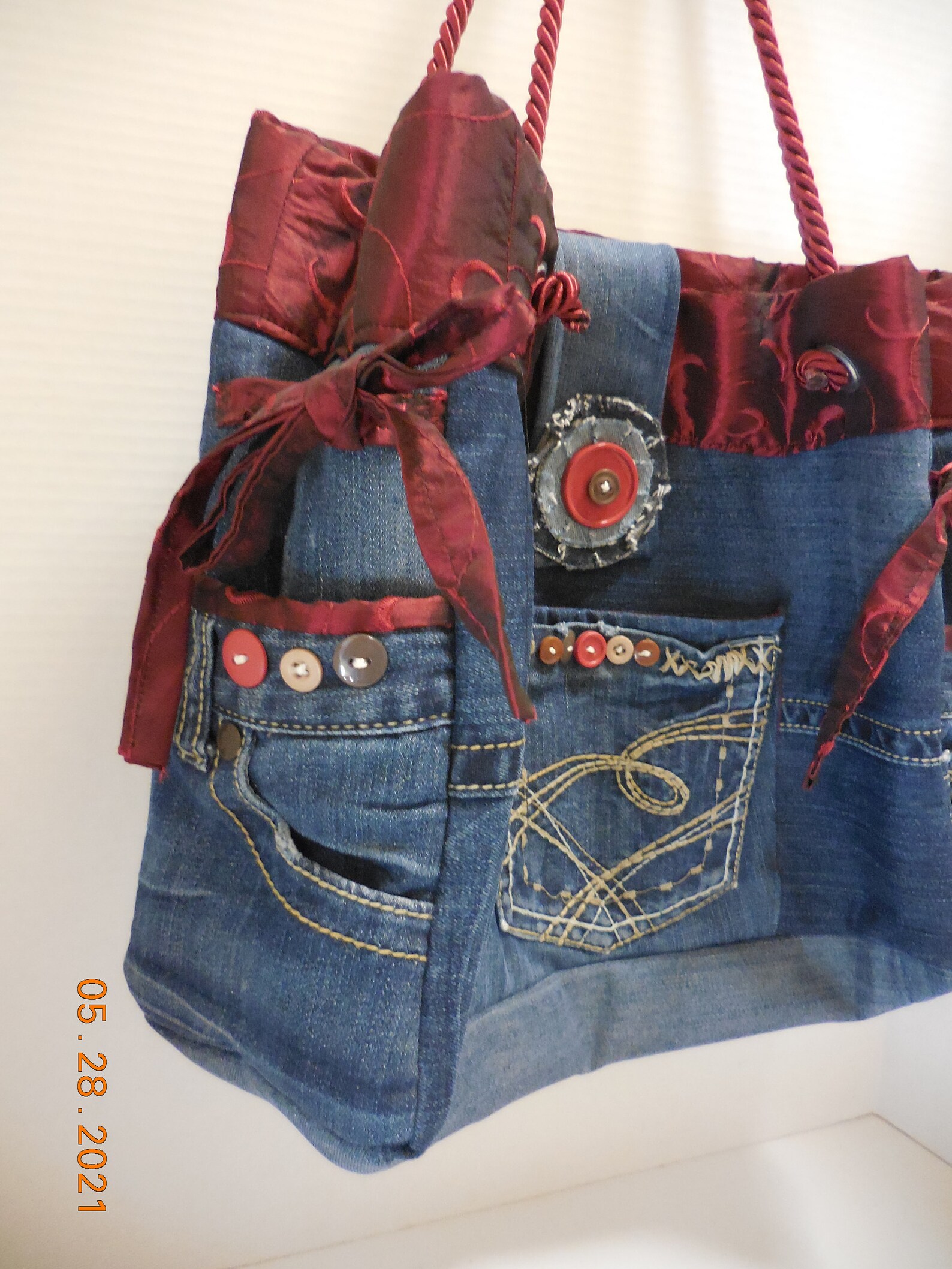 Vintage Denim Jeans Purse Denim and Satin Handbag | Etsy