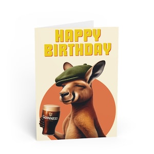 Carte d'anniversaire kangourou irlandais amusante - Parfaite pour les expatriés irlandais, les amis australiens, les amateurs de bière et les fans de Guinness