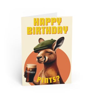 Funny Irish Kangaroo Birthday Card - Kangaroo holding a pint of Guinness