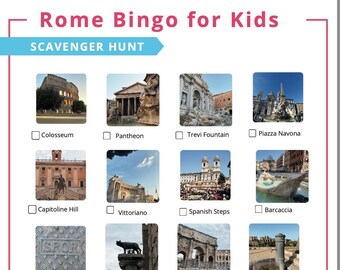 A fun, printable Rome 'bingo' scavenger hunt for kids (with fact cards)