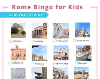 Una divertente caccia al tesoro "bingo" a Roma stampabile per bambini (con schede informative)