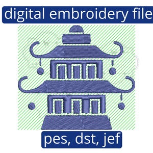 Modern Chinoiserie Pagoda Lantern Machine Embroidery Design 4x4