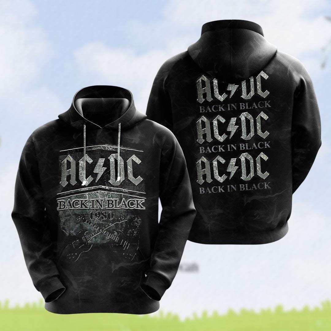 ACDC Back in Black Hoodie, Rock Band Hoodie Gift for Him, Vintage AC DC ...