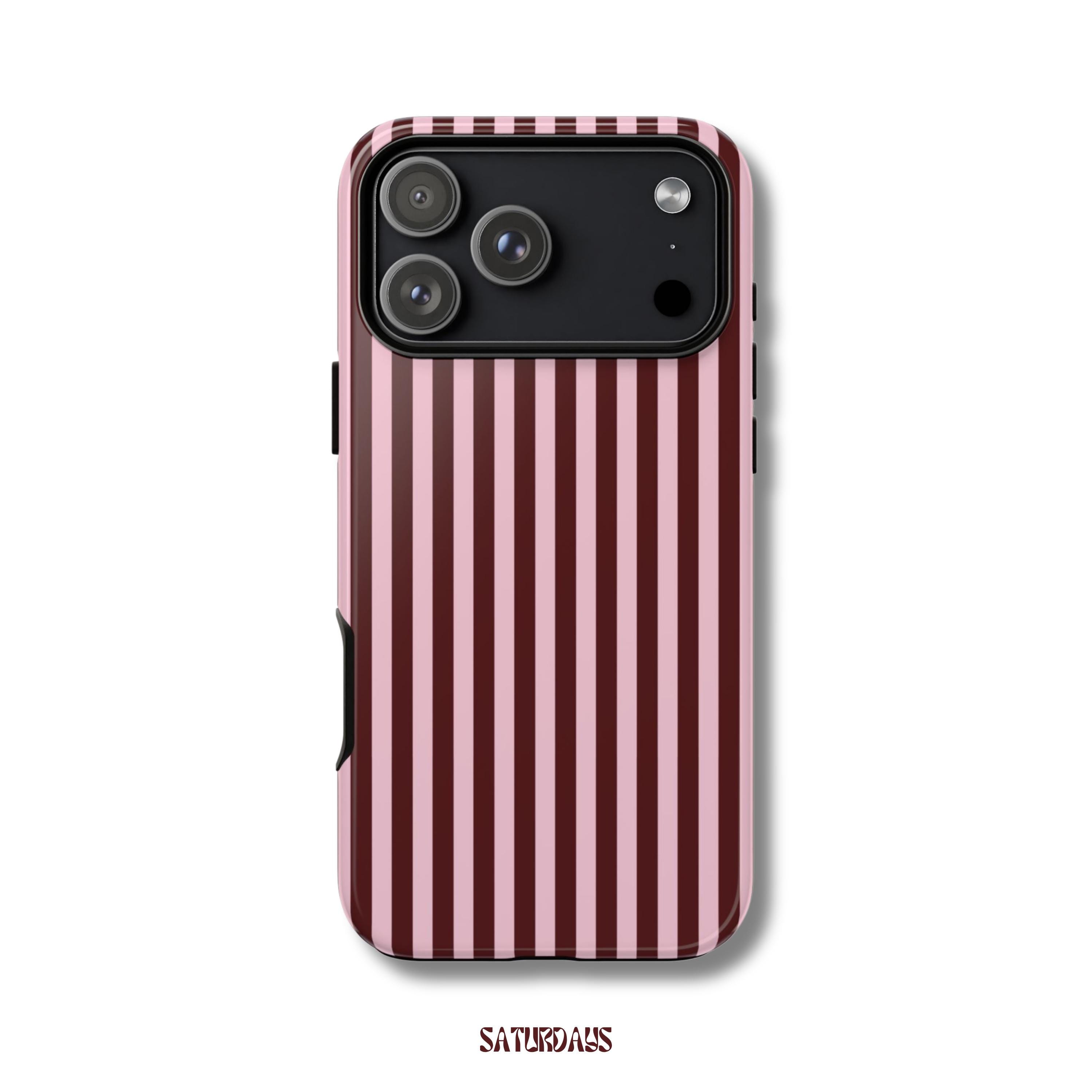 Burgundy Pink Striped Phone Case, Simple Pattern Phone Case, Cute