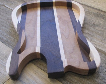 Guitar Tray Wooden Catch All Tray, Birthday Gift for Musician, Hard Wood Guitar Shaped, Tele style, 3 free wooden guitar picks included.