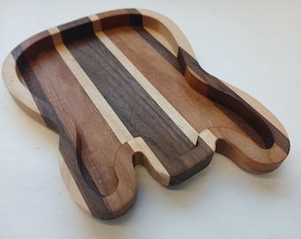 Guitar Shaped Tray, Birthday Gift, Catch All Tray (Guitar Dish) gift for Musician, Hardwood,  Strat Shaped, , 3 free wooden guitar picks