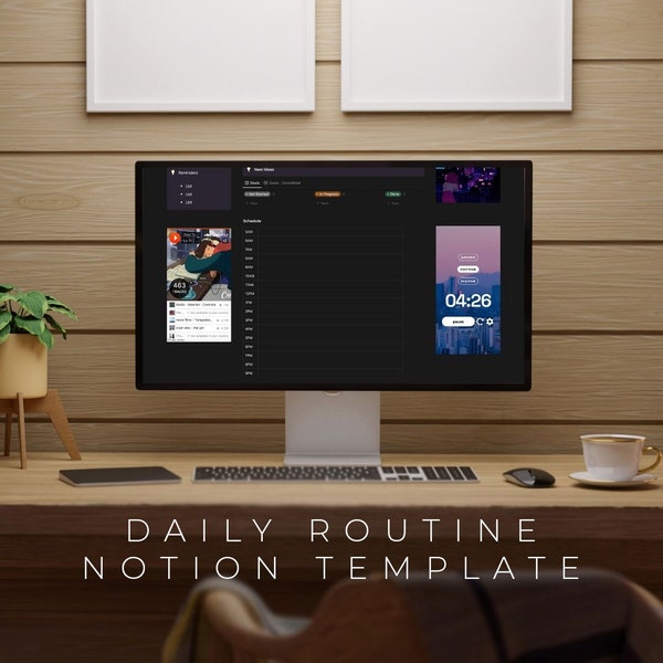 Notion Daily Routine Template with SoundCloud, To-Do-List, Calendar, Countdown, Daily Quotation, Time, Notes, Dark Mode