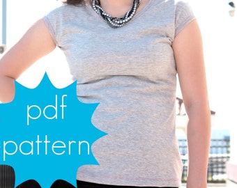 Easy Cap Sleeve Tee - scoop, boat or v neck, Women's PDF Sewing Pattern - xs, s, m, l, xl, xxl