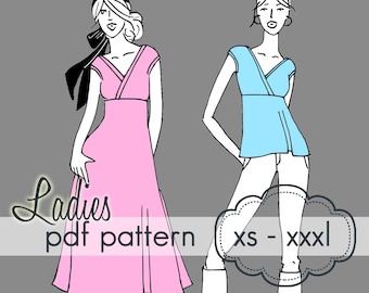 Ladies Crossover Tunic or Dress- INSTANT DOWNLOAD - xs through xxxl - pdf sewing pattern